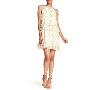 NSR Wmn's Lila Floral Chiffon Mini Dress Smocked Neckline Tiered Ruffles New- XS